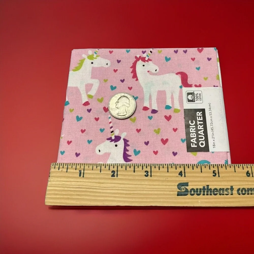 Quilt Craft Fabric 100% Cotton Unicorn & Hearts Pink Fat‎ Quarter Multicolor